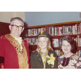 Olympic gold medal winner Beverley Whitfield with Mayor Keith Grey and Mrs Grey
