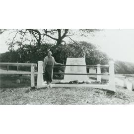 Rose Fisher (later Hockey) beside the war memorial in Little Park, Shellharbour
