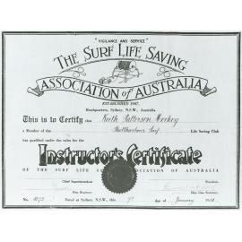Shellharbour's first Surf Life Saving instructor's certificate issued to Keith Hockey