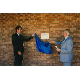 David Kelaher and Mayor Cec Glenholmes opening the terminal building at Albion Park Aerodrome 1993