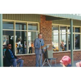 Mayor Cec Glenholmes at the opening the terminal building at Albion Park Aerodrome 1993