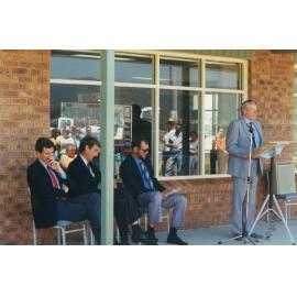 Mayor Cec Glenholmes at the opening the terminal building at Albion Park Aerodrome 1993