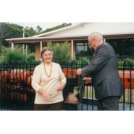 Mayor Cec Glenholmes and Mrs Kaethe Zatschler unveiling the Tongarra Mine coal loader exhibit