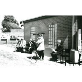 Bev Whitfield speaking at the opening of the pool named in her honour