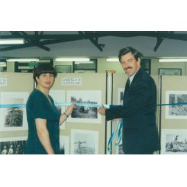 Brian Weir with Lucia Scioscia opening the Ethnic Photographic Exhibition at Warilla Library 1994