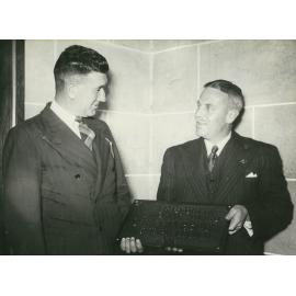 Mayor Keith G Grey and Town Clerk F D Bolin with the 1948 A R Bluett Memorial Award