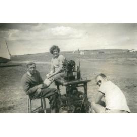 Bill Muir and his sewing machine at Shellharbour Camping Ground