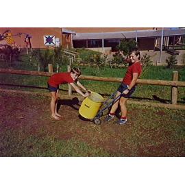 Pupils hauling soil for the garden at Barrack Heights Public School