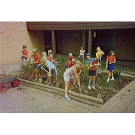 Pupils planting the canteen garden at Barrack Heights Public School