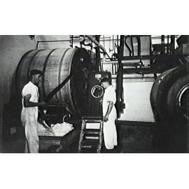 Milk processing at Illawarra Cooperative Central Dairy factory Brian Walsh on the left, Kevin Raftery on the right