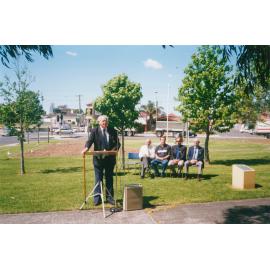 Mayor Cec Glenholmes at the dedication of historical plaques in L R Mood Park,  Albion Park