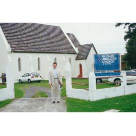 Rev Ian Barnett outside St Paul's Church of England, Shellharbour