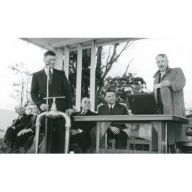 Mayor Keith Grey & T H Upton at the official opening of water supply to Albion Park and Oak Flats 1955