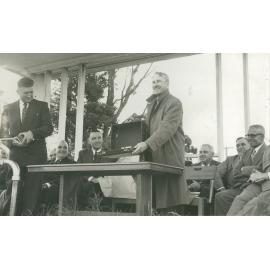 Mayor Keith Grey & T H Upton at the official opening of water supply to Albion Park  and Oak Flats  1955