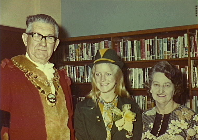 Olympic gold medal winner Beverley Whitfield with Mayor Keith Grey and Mrs. Grey.