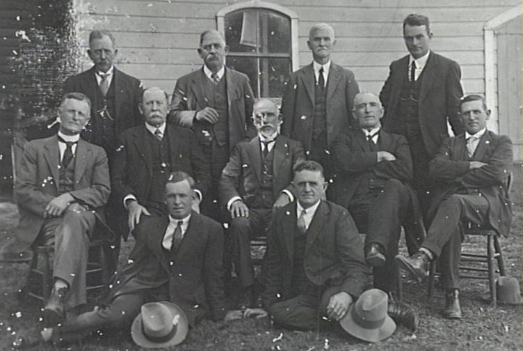 Shellharbour Municipal Council 1930.

Back l-r: Ald J W McBarron, Gabriel Timbs (Town Clerk), Ald William M Buchanan, W Darcy Dunster (Chief Health Inspector).

Centre l-r: Ald James McNabb, Ald Con F O'Keefe (Mayor), Ald Thomas James, Ald John Burns, Ald George Langley.

Front l-r: .?, Hector Fraser.